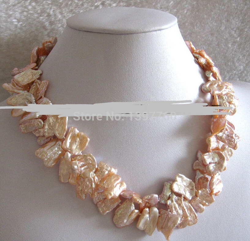 

Miss charm Jew.344 Peach Pink Keshi 2Row Freshwater Pearl Necklace
