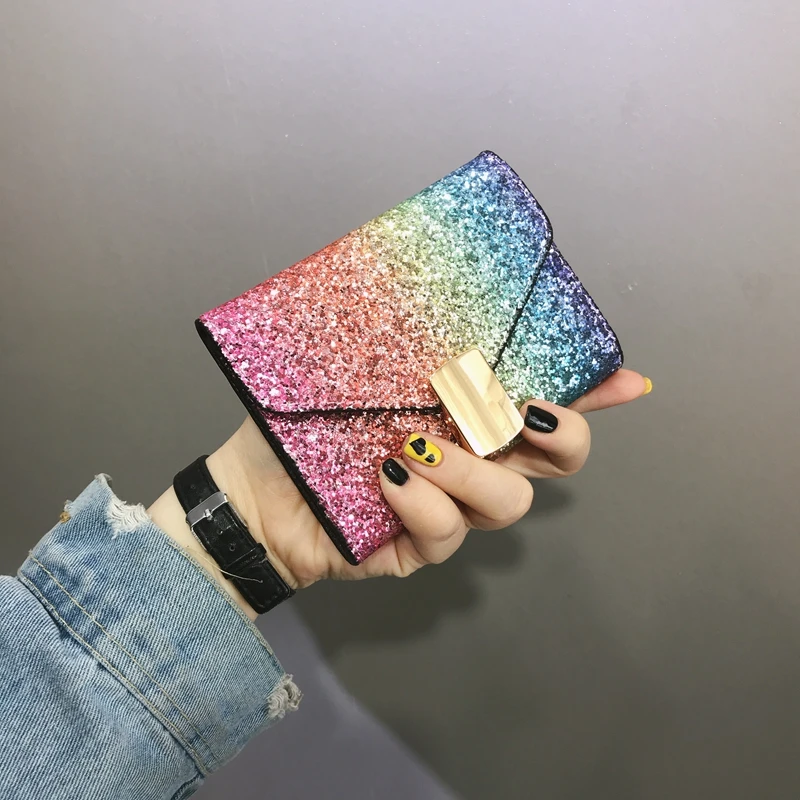 2018 Fashion Portefeuille Femme Star Sequins Wallet Female Short Slim Magic Mini Clutch with Card Holders SX0648 | Багаж и сумки