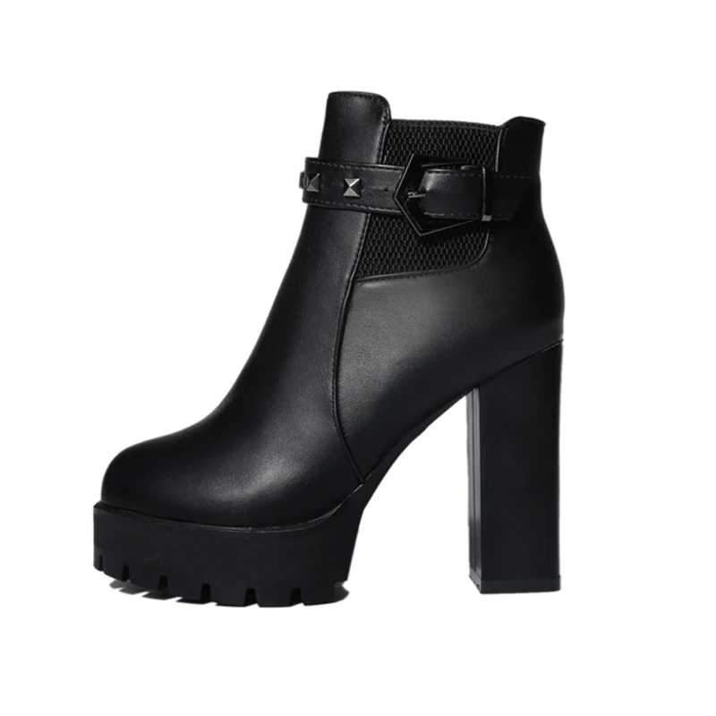 

2017 New Women Martins Boots Rubber Hoof High Heels Motorcycle Boots Zipper Lace-up Pointed Toe Ladies Winter Cotton Shoes