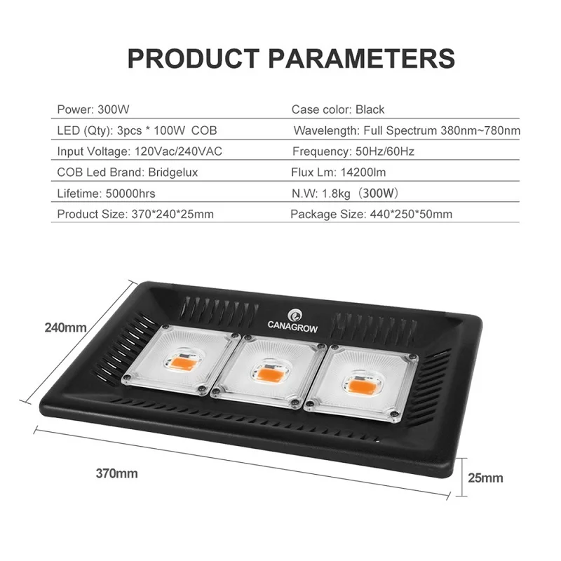 Водонепроницаемый IP67 COB светодиодный рост светильник полный спектр 100W 200W 300W Крытый гидропоники тепличных растений светильник с таймер на 24 часа - Испускаемый цвет: 300W