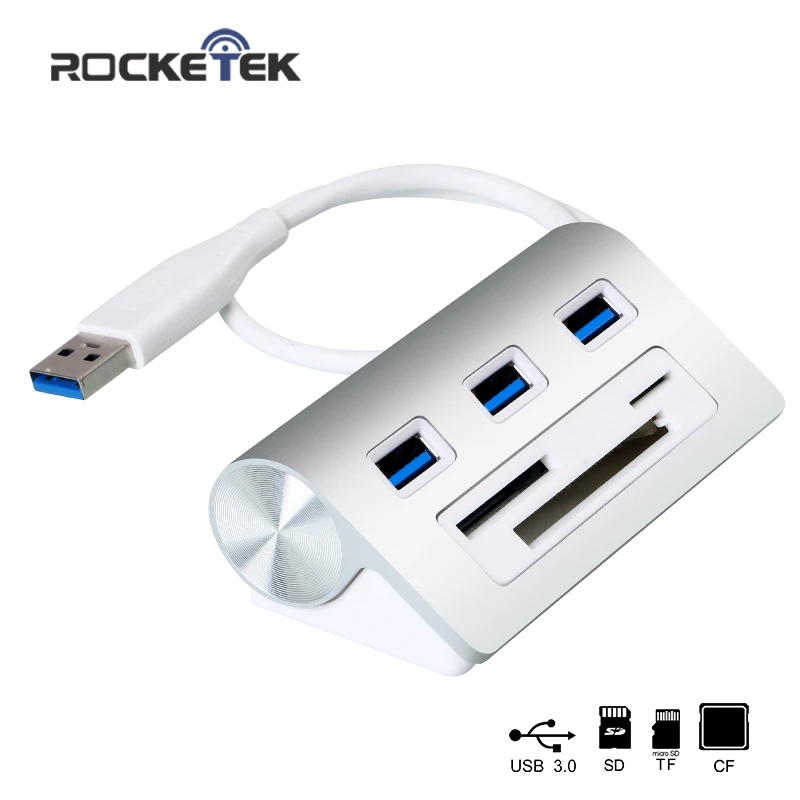 Rocketek Мульти usb 3,0 концентратор 3 порта Алюминиевый адаптер разветвитель SD/TF CF кард-ридер для MacBook компьютер Ноутбук аксессуары