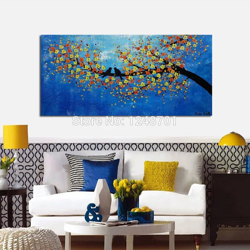 

Handpainted abstract love bird tree tree canvas oil painting for home decoration large size canvas art