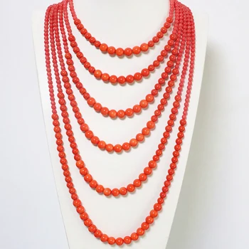 

6 rows orange imitation coral round beads neckalce for women new fashion design elegant weddings gift high grade jewelry B1910