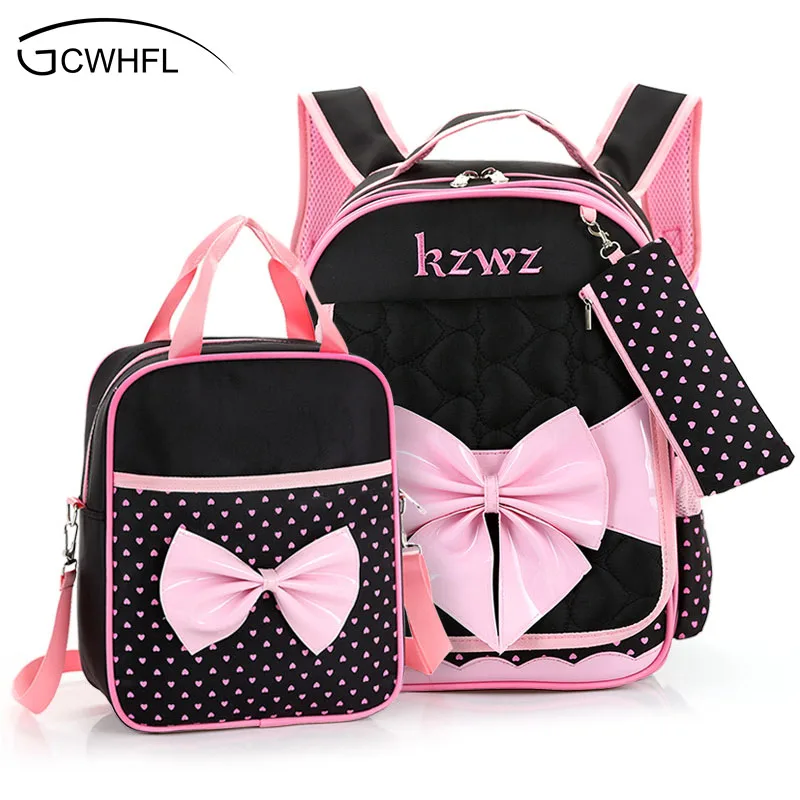 

School Bags For Girls Schoolbag Large Capacity Dot Bow School Backpack 3 Sets Rucksack Bagpack Cute Book Bags Princess Backpacks
