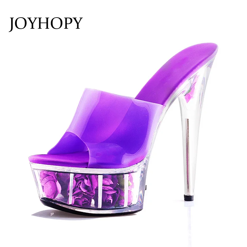 

JOYHOPY Summer Sexy Candy Color Flower Women Platform High Heels Sandals 15CM Heel Transparent Crystal Wedding Party Shoes 1653