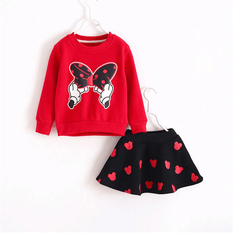

2/Pcs Baby Girl Cute Mickey Bow Long-sleeved Sweater + Short Skirt Two-piece Autumn and Winter Girl Sweater Skirt Two-piece 2-7Y