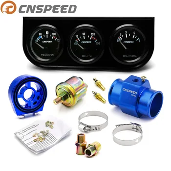 

CNSPEED Triple Oil Pressure Gauge Kit Temperature Water Temperature Gauge with Oil Filter Sandwich Water Adapter YC101268