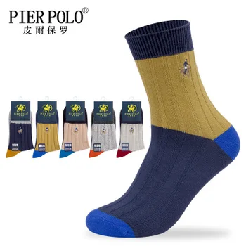 

5pairs/lot Men socks Cotton Crew Socken Embroidered striped Men's knitted Casual Pier male POLO Business Socks Medias de los