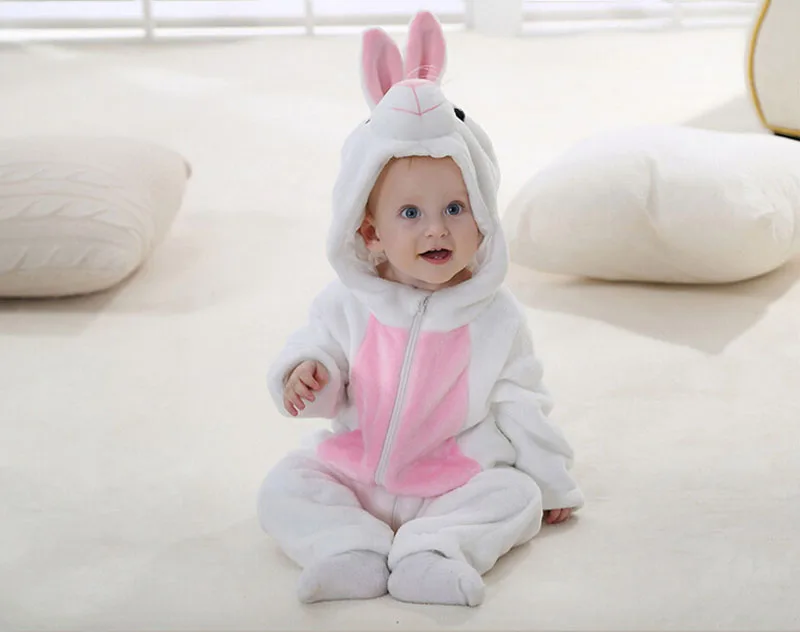 Милый детский фланелевый комбинезон на молнии с капюшоном и рисунком кролика для маленьких мальчиков и девочек, спортивный костюм, Пасхальный костюм для детей 0-3 лет
