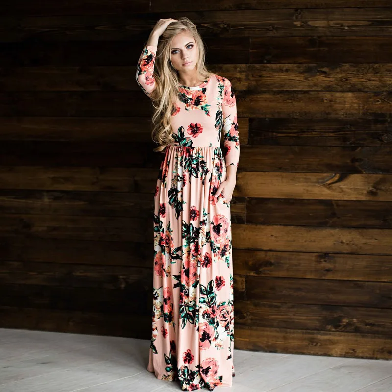 2018 Women Fashion Long Sleeve Summer font b Maxi b font font b Dress b font
