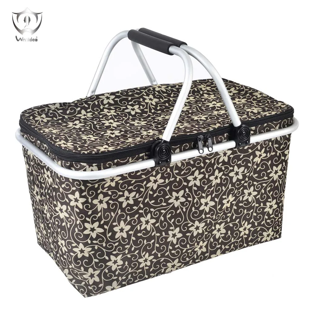 Insulated Folding Picnic Basket with Handles, Cooler Cool Bag Lunch