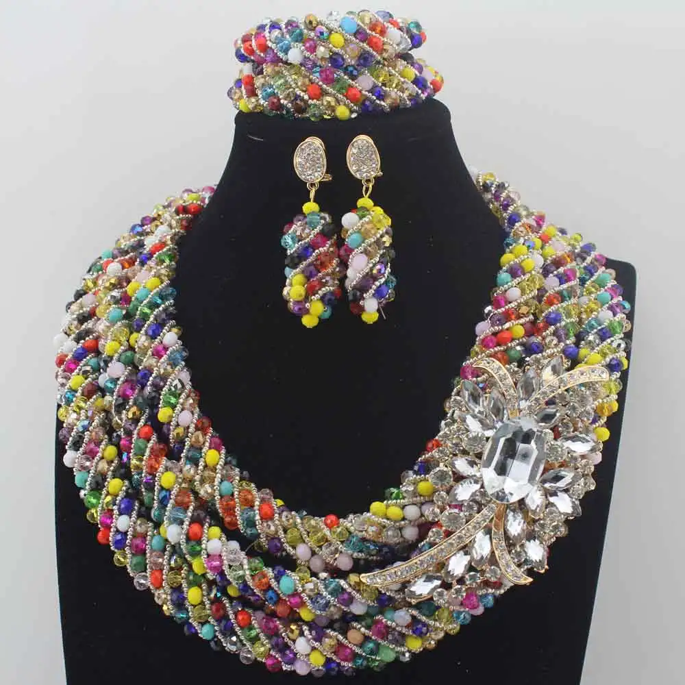 

Exclusive New Colorful Wedding Flower Nigerian African Beads Jewelry Set 2019 Costume Women Jewelry Set Free Shipping HD8642