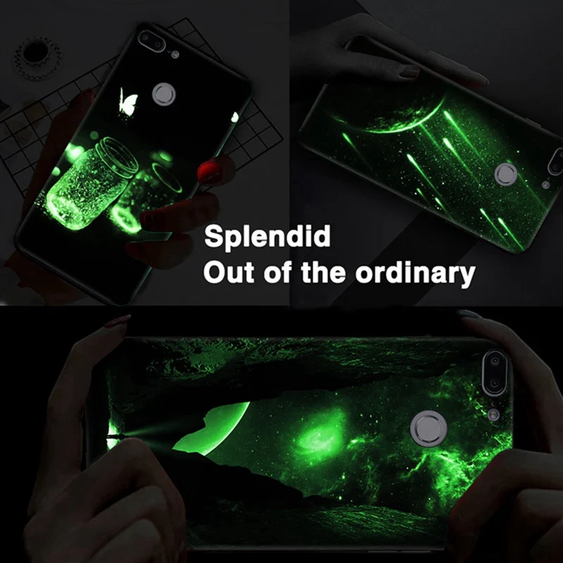 Hisomone Luminous Cover Case For Huawei Honor 7C 7A Luxury Glass Silicone Phone Case For Honor 7A 7C Pro Animal Space Back Cover