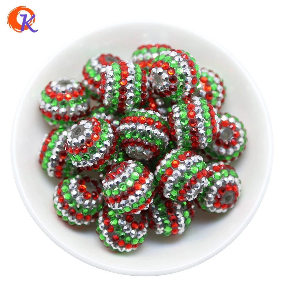 R140 Cordial Design 20MM 100Pcs/Lot Sliver/Green/Red Chunky Stripe Resin Rhinestone Bead For Christmas CDWB-517203