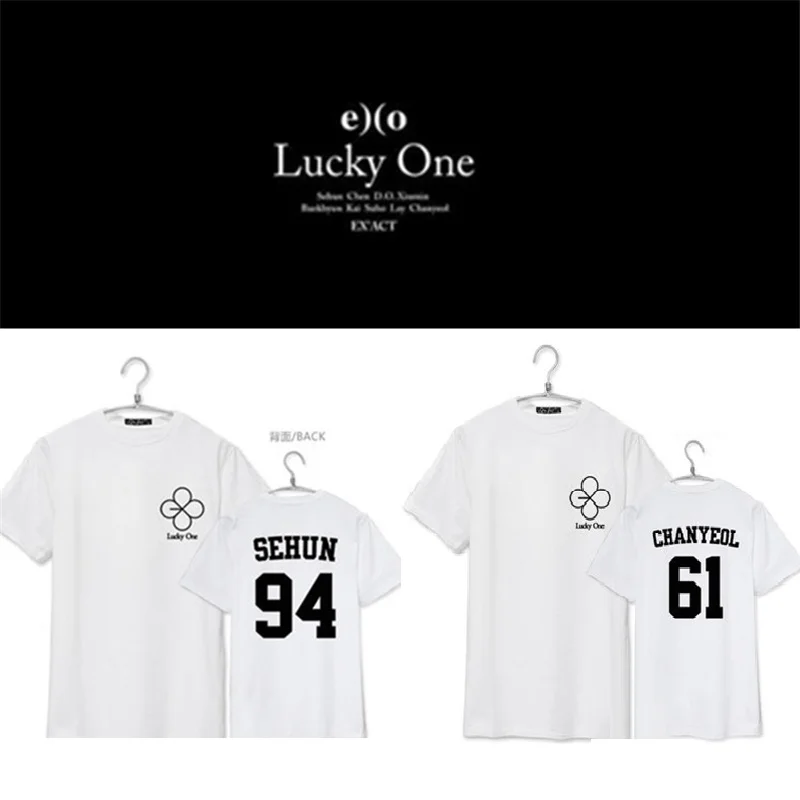 2016 Футболка kpop EXO футболки с надписью All Member's Name летние короткие exo MV LUCKY ONE