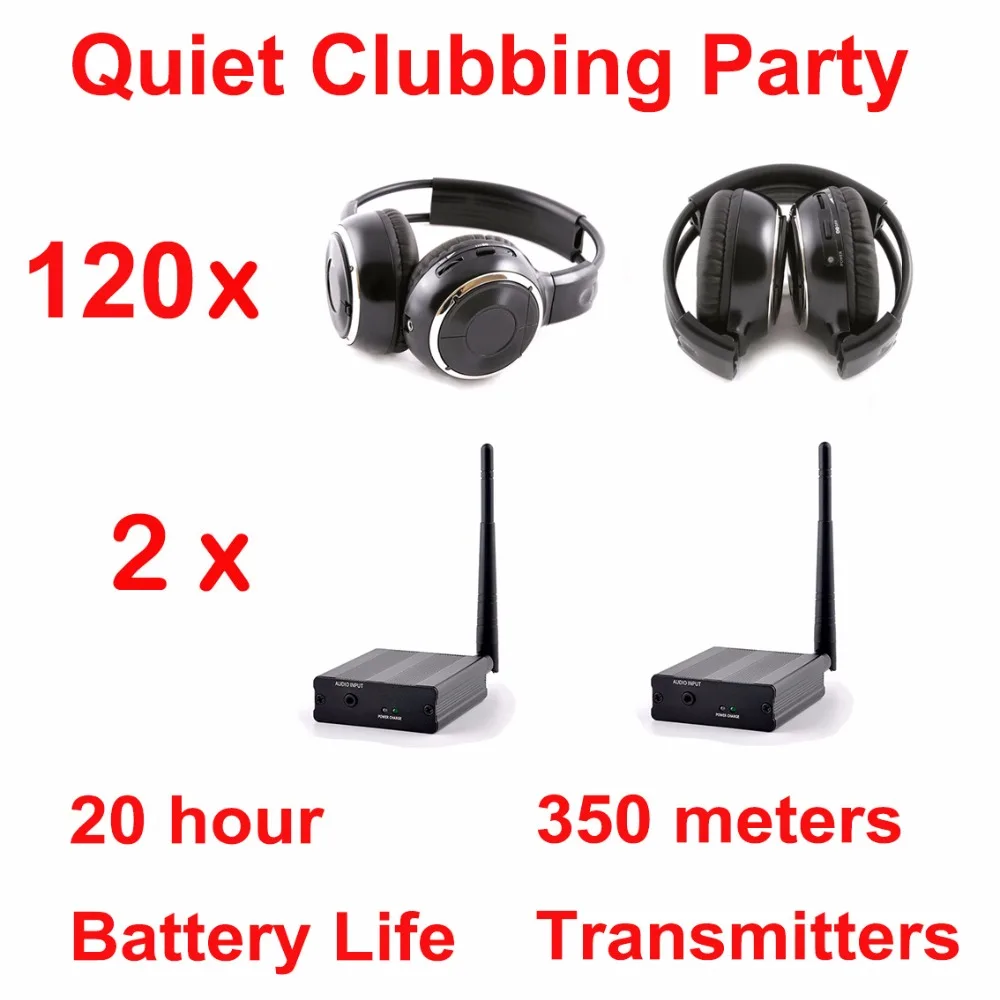Silent Disco system stereo folding wireless headphones Quiet Clubbing Party Bundle (120