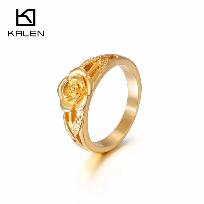 KALEN золотые/Серебряные кольца из нержавеющей стали с розой для женщин, размер 6-9, богемные Романтические кольца на палец в виде цветка, Женские Ювелирные изделия, подарки - Main Stone Color: KR53292-K