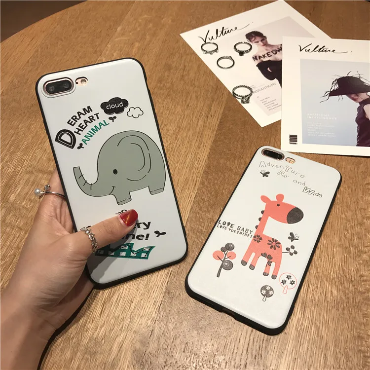  BIGCHEN Giraffe Elefant Fall Für iPhone 6 6s 7 Plus Abdeckung Weichen Silikon Floral Schützen Abdec