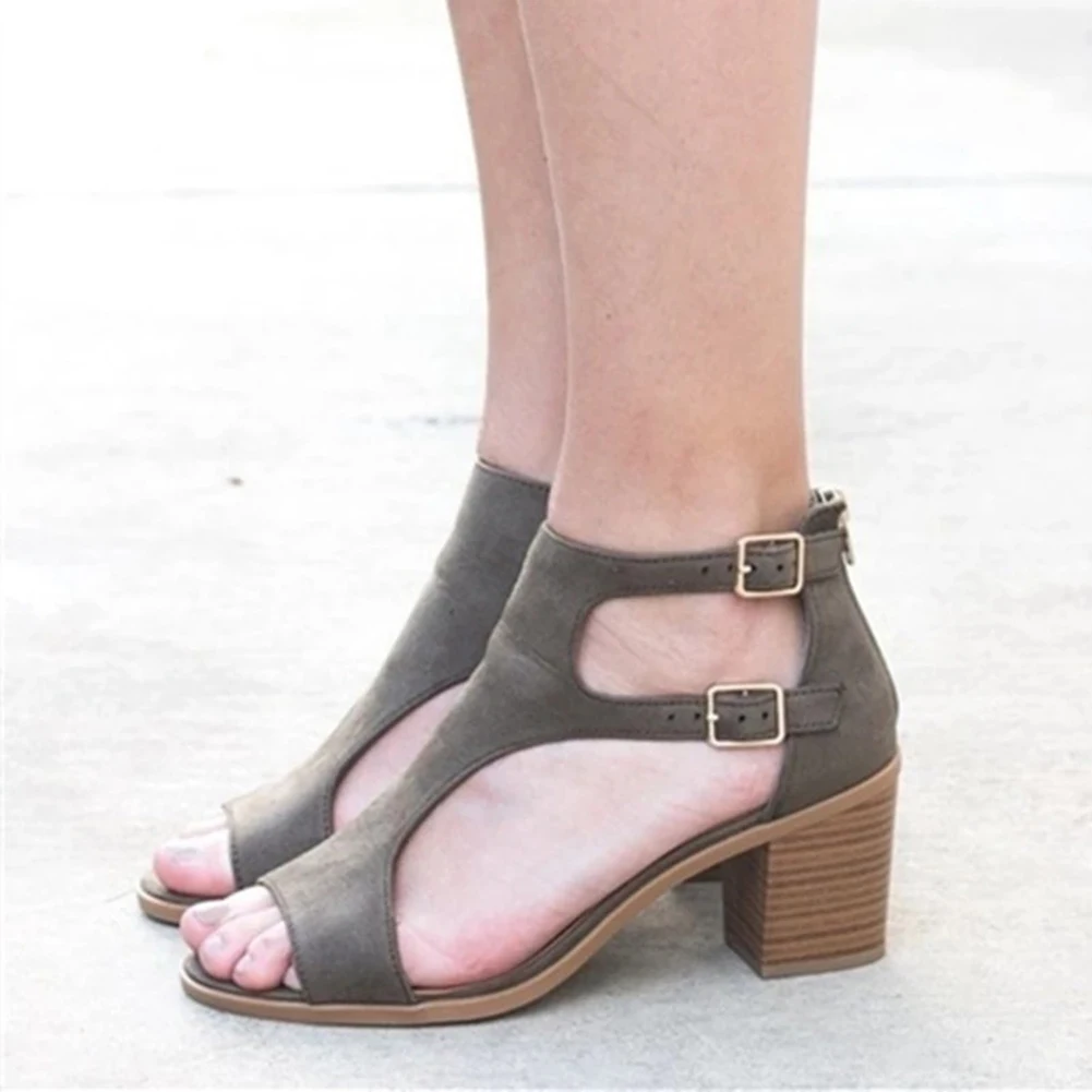 

2019 Women Sandals Summer High Heels Fish Mouth Sandals Sexy hollow Out High-Heeled Roman Suede Ladies Shoes Sandalias mujer