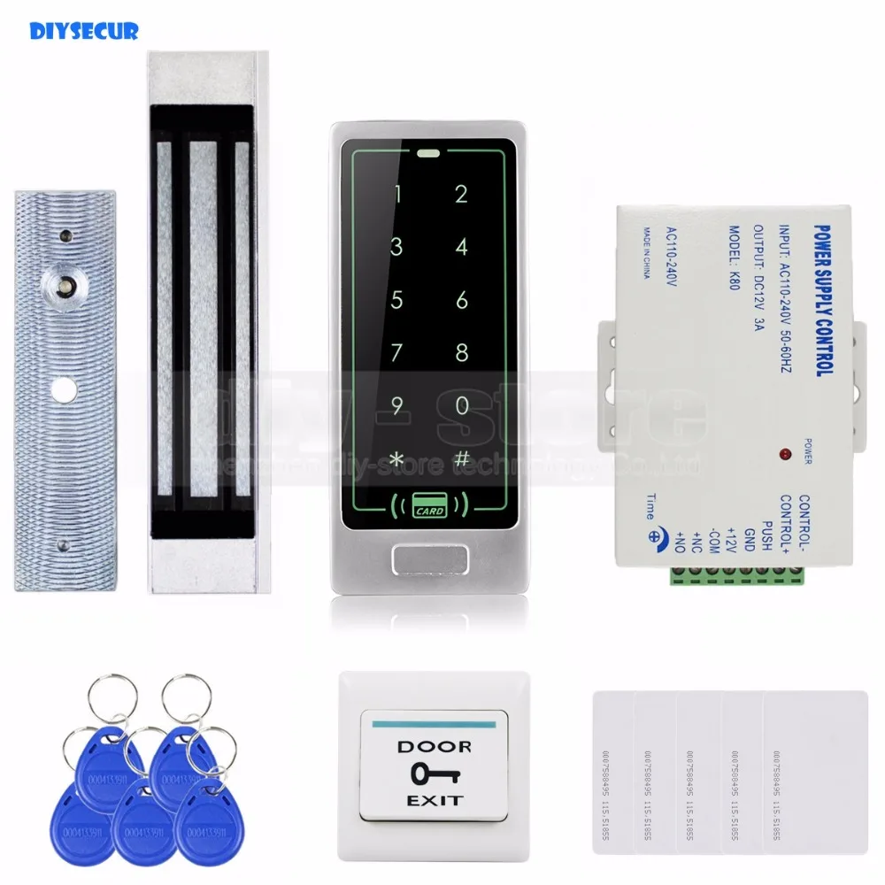 

DIYSECUR Touch Panel RFID Reader Password Keypad Door Access Control Security System Kit + 180KG 350lb Magnetic Lock 8000 Users