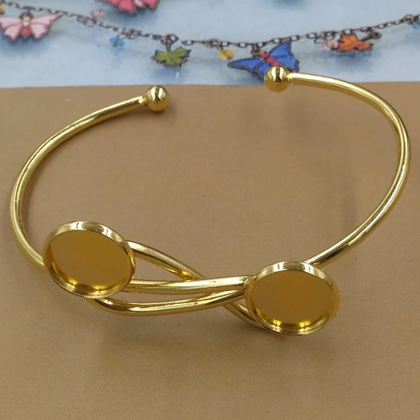 

1pcs Silver Cabochon 12mm Open Cuff Bracelet Settings Double Round Blank Base Trays Bezel for Cameo for DIY Bracelet