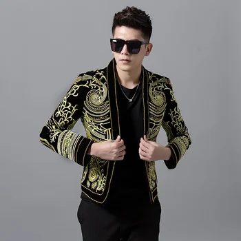 

100%real luxury full golden embroidery beading baroque mens royal vintage tuxedo jacket stuidio/dance/event/stage/ ASIA SIZE