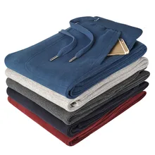 Мужские брюки Осень и весна повседневные свободные размера плюс прямые трикотажные хлопковые мужские длинные брюки черный синий серый