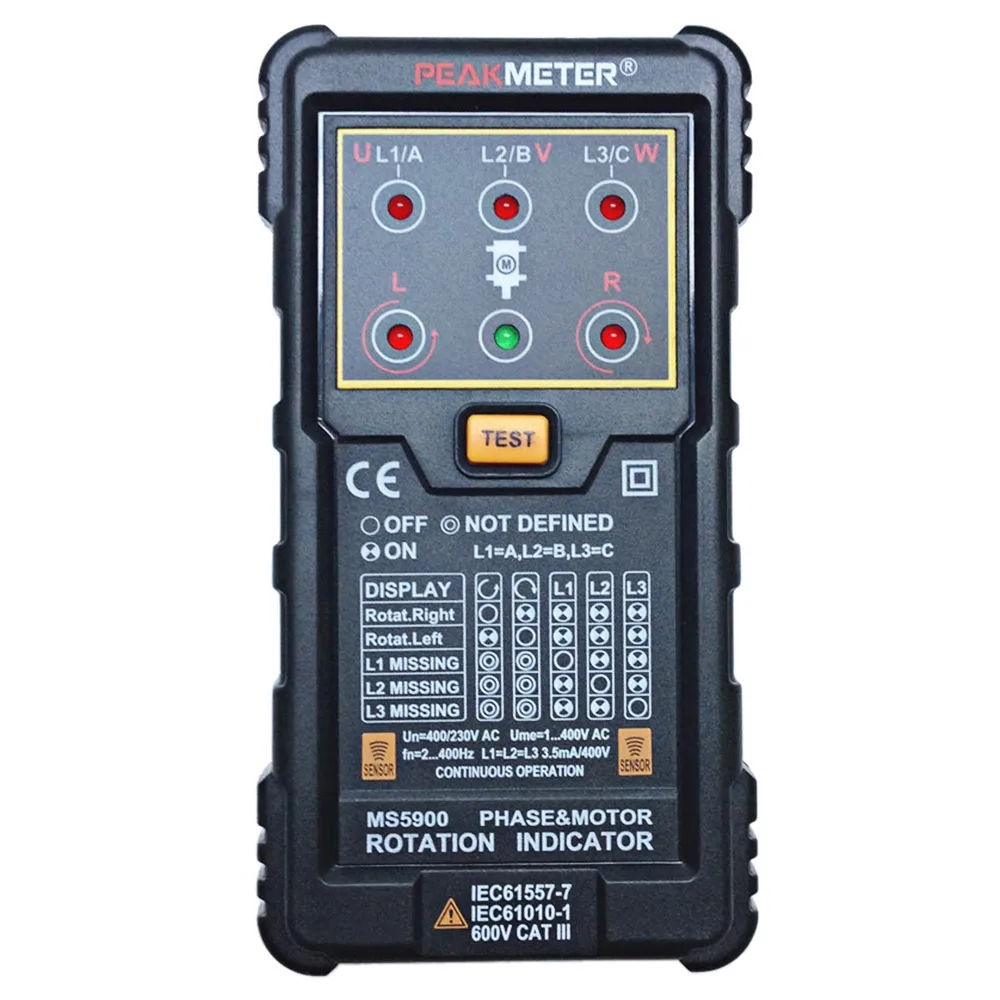 PEAKMETER MS5900 Three Phase Rotation Indicator Tester Meter Motor