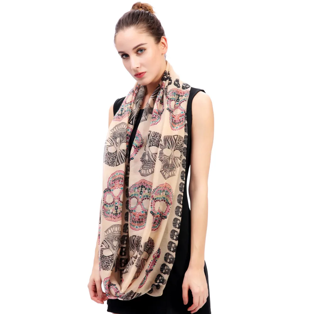 Женский шарф с принтом в виде черепа|scarf accessories|printed scarfscarf infinity |