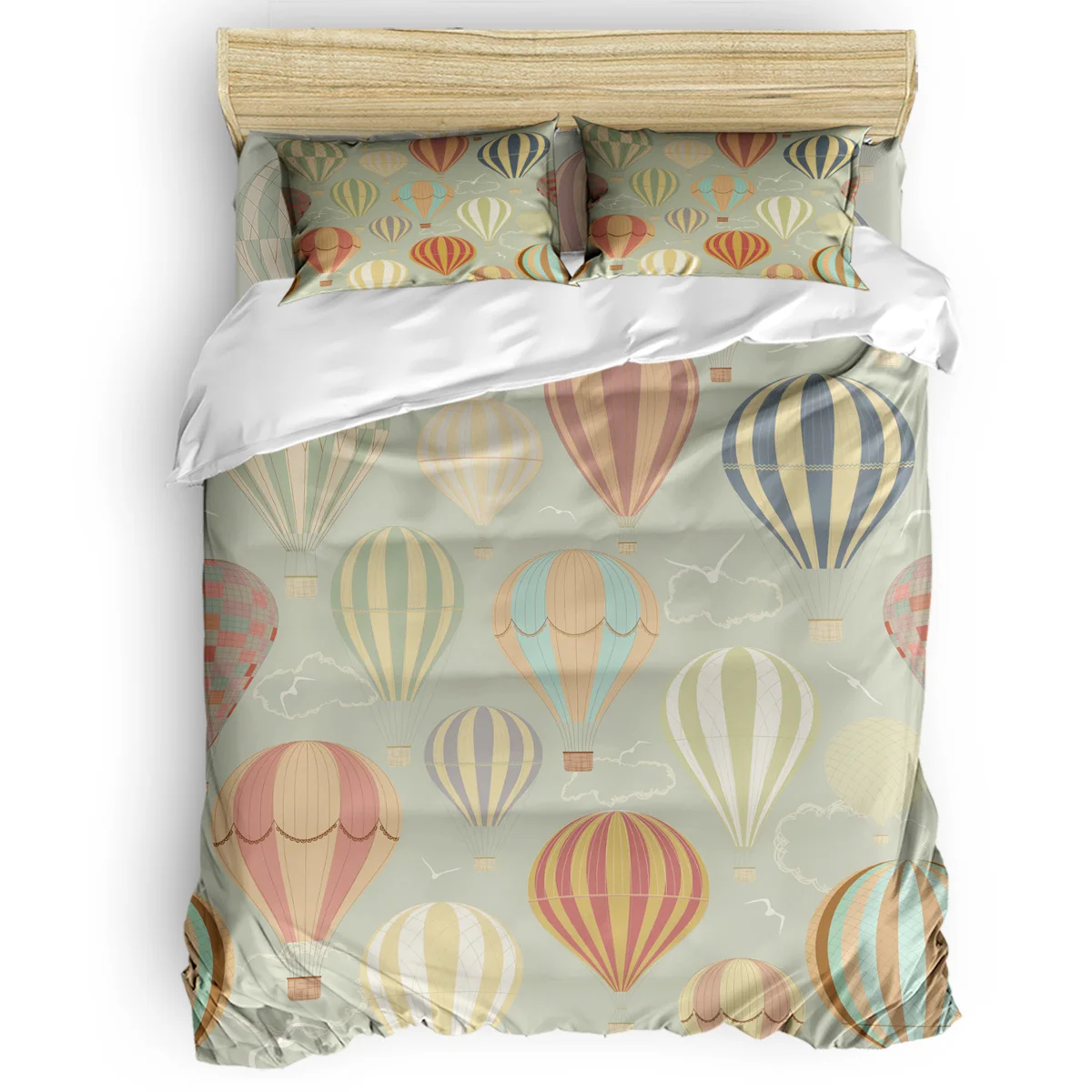 

Stripe Pattern Hot Air Balloon 4 Pcs Comforter Cover Set St. Valentine's Day Quilt Bedding Set Machine Washable Mother's Day