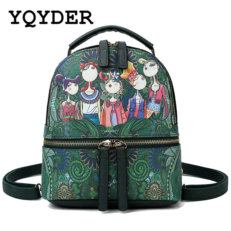 

Fashion Women Forest Pu Backpack Cartoon Printing School Bag for Teenagers Girls Students Green Bagpack Ladies Mochila Feminina