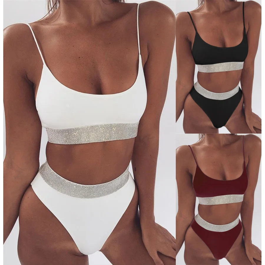 

Hot Sale Sexy Bikinis Solid Push Up Bikini Padded Bra Straps High Waist Swimsuit Swimwear Women Biquini Set Bathing Suit