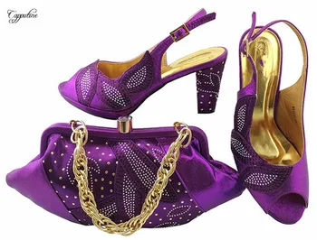 

Elegant party high heel pump shoes and bag purple latest sandal shoes with handbag set MM1043
