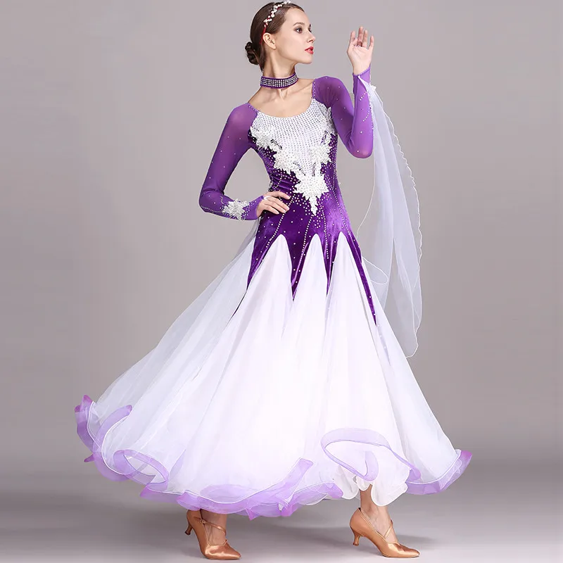 Black rhinestones Ballroom dance competition dress standard dresses modern dance costume ballroom waltz dress luminous costumes