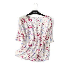 Девушки печати с выражением любви шелковая футболка с летним шелком размер на женский досуг