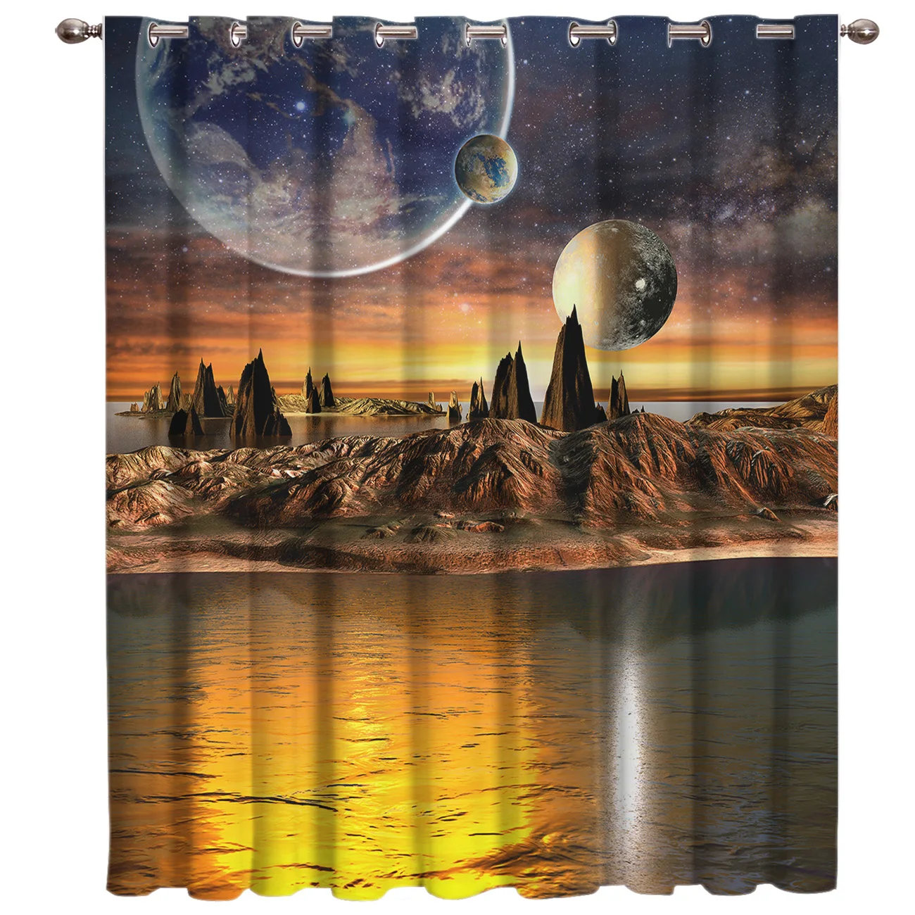 

Planet Landscape Window Curtains Dark Living Room Blackout Bathroom Kitchen Outdoor Fabric Decor Kids Window Treatment Hardware