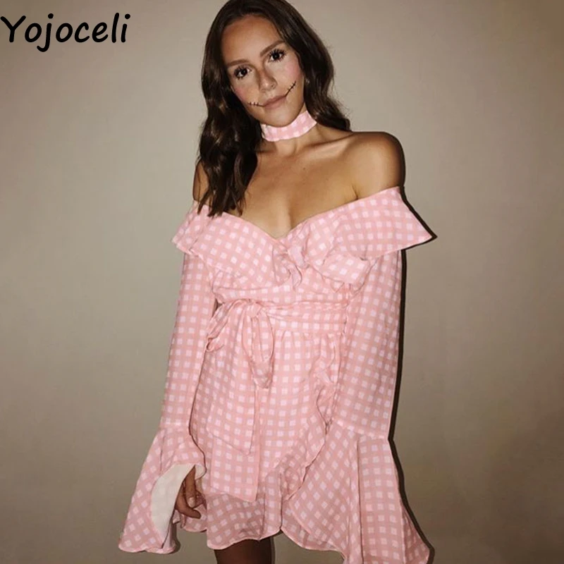 Женская мини юбка Yojoceli летняя повседневная с высокой талией в горошек из