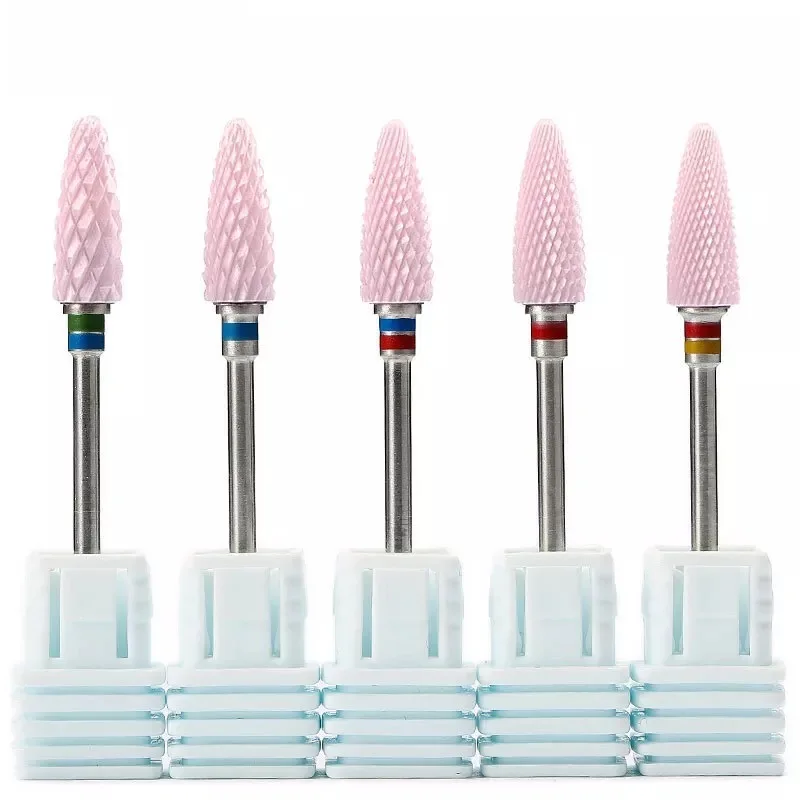  Pink Ceramic Nail Drill Bits Rmoving Gel polish Tools Corn shape Milling Cutters