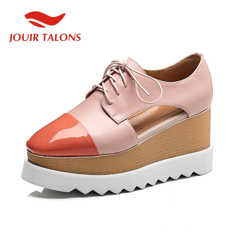 

JOUIR TALONS Big Size 34-40 women's Genuine Leather Lace Up Flat Platform Shoes Woman Casual Party Office Summer Sandals