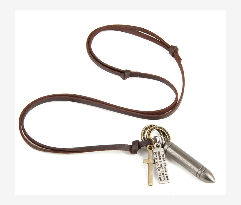 NIUYITID Vintage Bullet Necklace & Pendants For Men Chain Necklace Long Leather Rope Creation Jewelry Cool Male Bijoux (8)