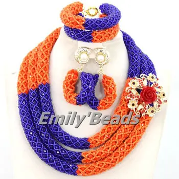 

Nigerian African Wedding Beads Jewelry Set African Costume Indian Bridal Necklace Jewelry Set Handmade Free Shipping AMJ054
