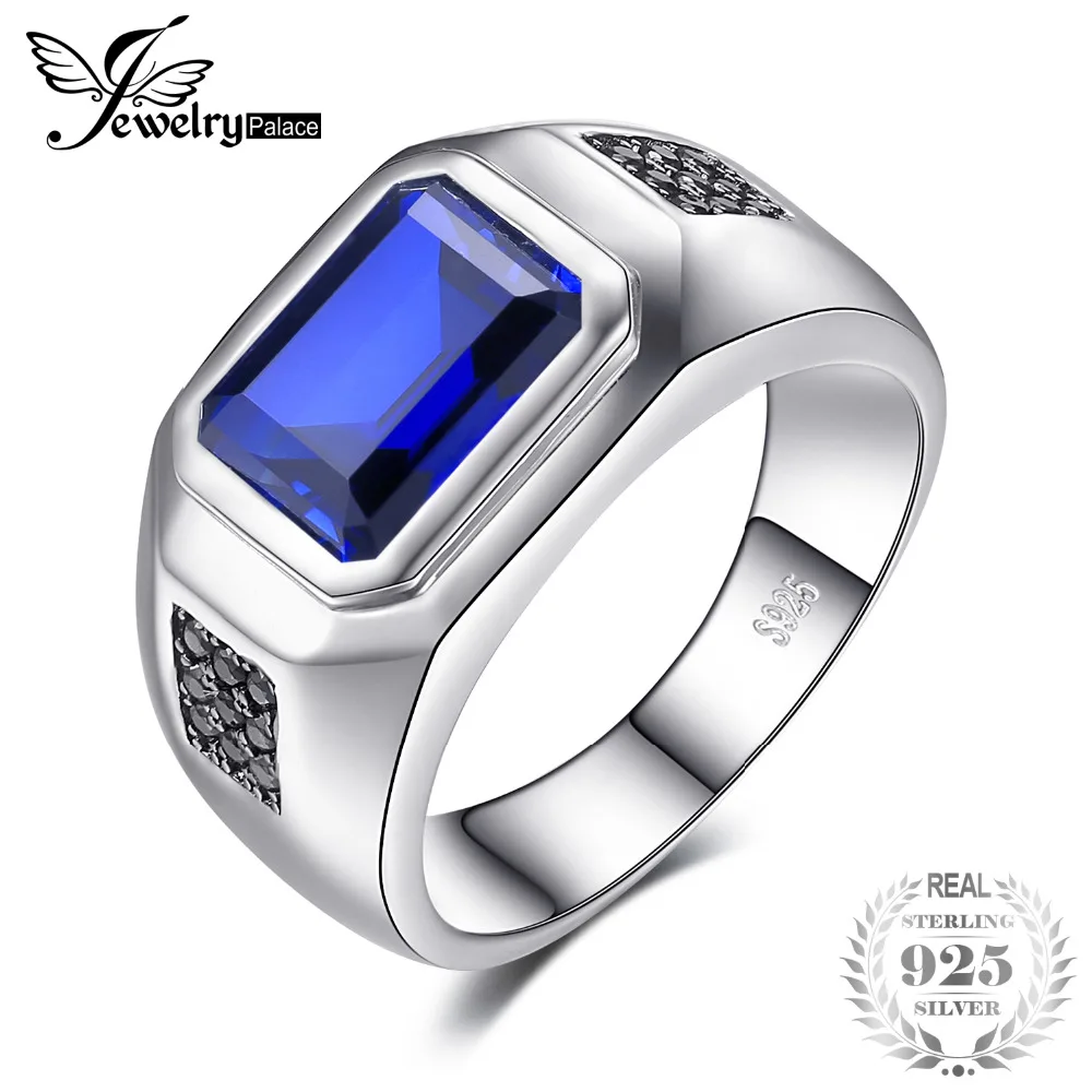 

Jewelrypalace Men 4.3ct Luxury Created Blue Sapphires Natural Black Spinesl Anniversary Wedding Ring Genuine 925 Sterling Silver