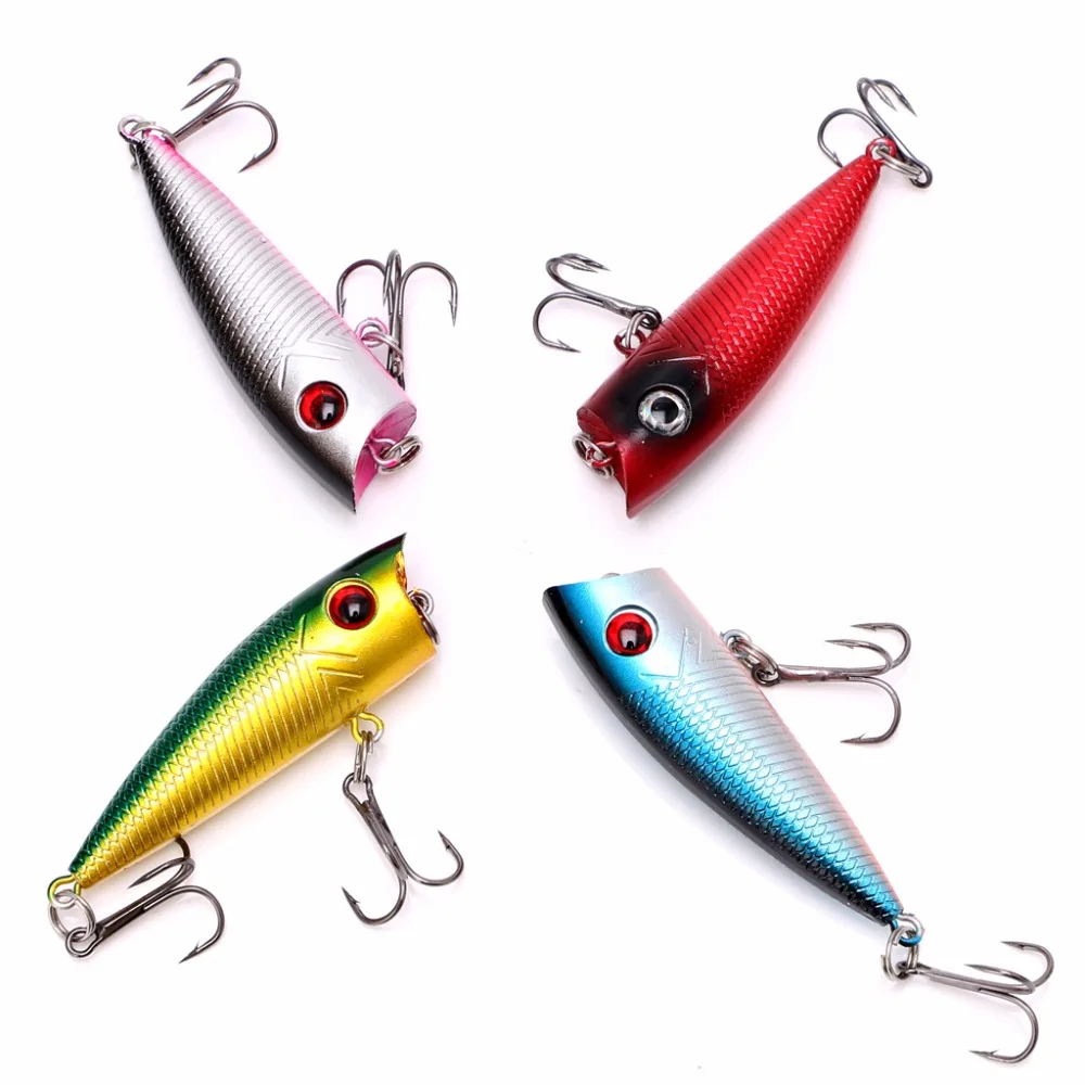 60mm Fishing Topwater Floating Popper Hard Lure Bait Hooks Crank Baits