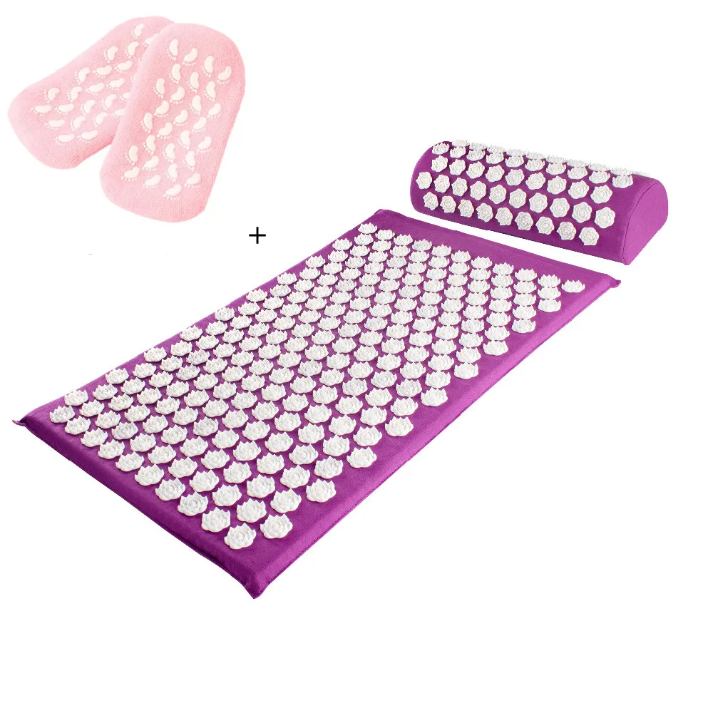 

Foot Care Tool (lotus spike Acupressure mat with pillow+ gel spa sock) Acupuncture set cushion Foot moisturizing Tool
