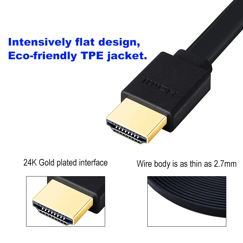 Shuliancable hdmi cable flat cable gold-plated 2.0 splitter switcher for cable Ethernet 3D 1080P for set-top box PS3 TV DVD Xbox