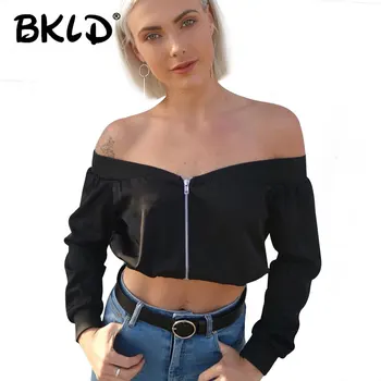 

BKLD Women Jackets 2018 Autumn Black Coat Long Sleeve Off Shoulder Punk Streetwear Coats And Jackets Women Fashion Windbreaker