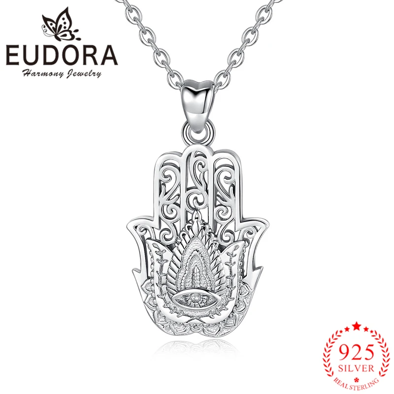 Eudora, настоящее 925 пробы, серебро, рука Хамса, подвеска, ожерелья для женщин, трендовая мода, Стерлинговое Серебро, ювелирное изделие,, стиль