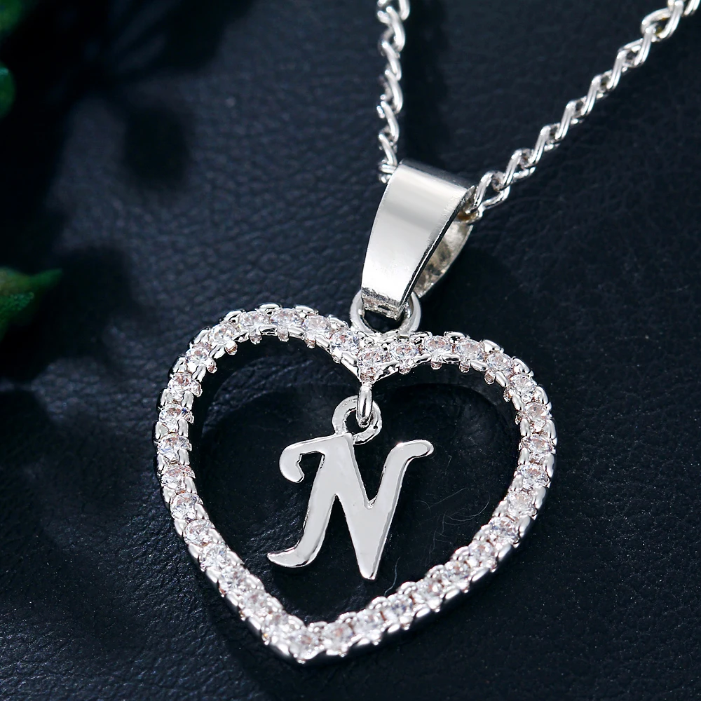 If Me Love Heart Crystal Gold Silver Color N Letter Initial Name ...