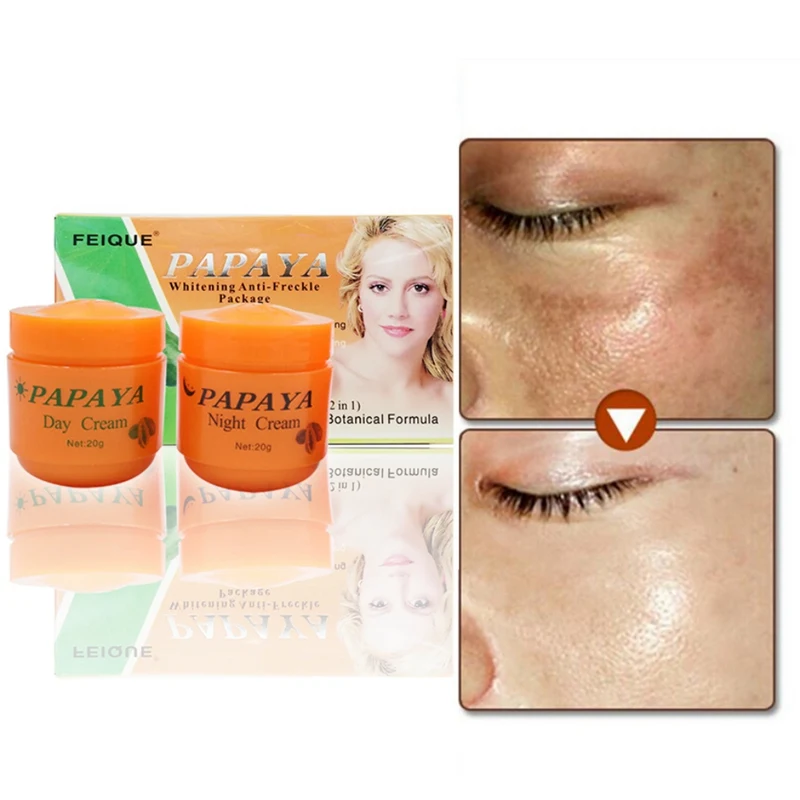 

2pcs/lot Papaya Vitamin A C Anti-freckle Face Cream Whitening Moisturizing Day Night Cream Skin Care