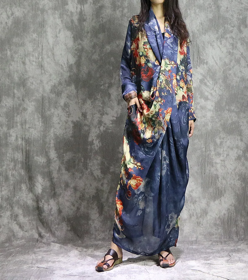 Женское печатное модное летнее платье из 2 частей(снаружи и жилет-подкладка) женское свободное платье с принтом - Цвет: Синий